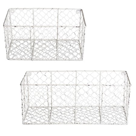 MADE4MANSIONS Assorted Antique White Chicken White Wall Mount Basket - Set of 2 MA2567469